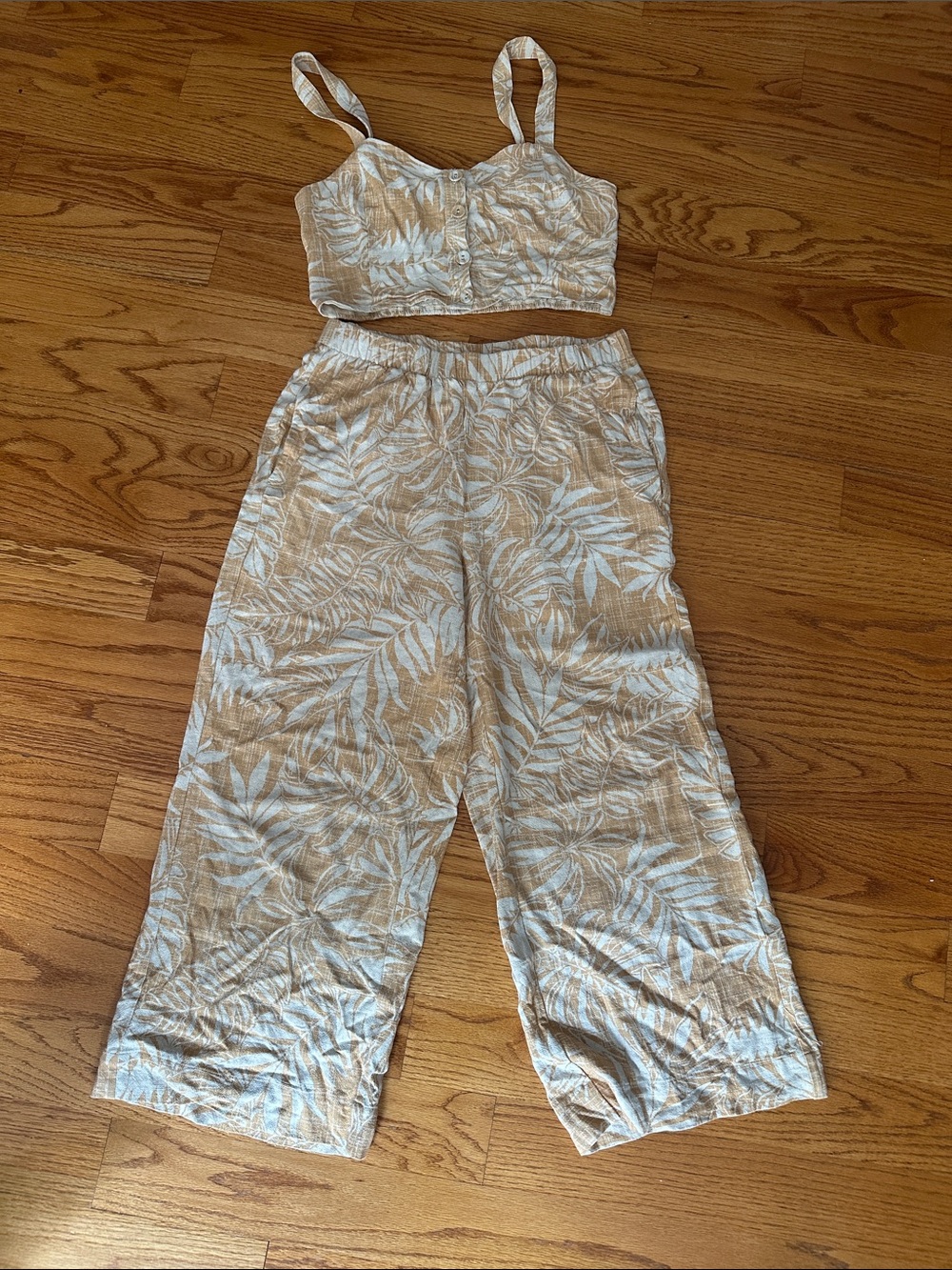 Z Supply Cropped Tropical-Print Wide Leg Pants and top Set